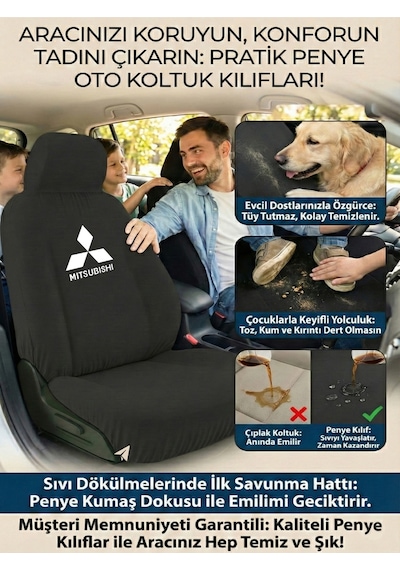 Mitsubishi Lancer İle Uyumlu Servis Tipi Koltuk Kılıfı Servis Kullanımı İçin Siyah