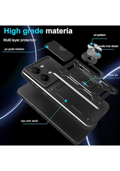 Xiaomi Poco X8 Pro Max İle Uyumlu Kılıf Magnetik Standlı Kamera Korumalı Sürgülü Kapak Siyah
