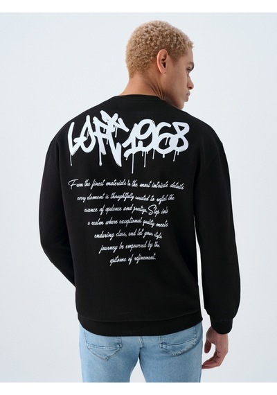 Relax Fit Erkek Sweatshirt Siyah