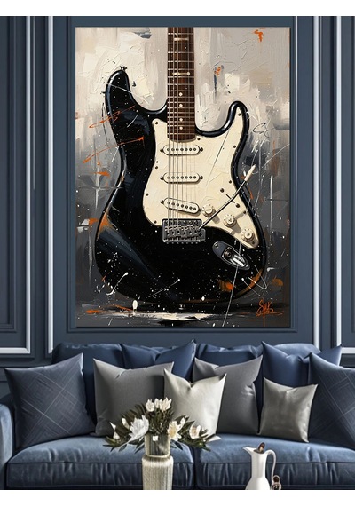 Ahşap Tablo Duvara Yaslı Elektro Gitar Yiyecek Ve İçecek Tabloları