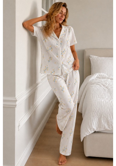 Kadın Loose Kalıp Pamuklu Çok Renkli Pijama Takımı