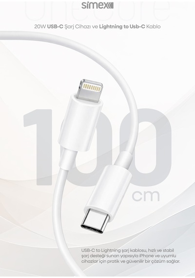 Simex İphone X-11-12-13-14 Serileri İpad & Airpods İle Uyumlu Usb-c 20w Hızlı Şarj Seti Ce Belgeli Sps-15