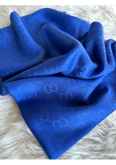 Miorel Scarfs G Desen Çift Taraflı Kaşmir İpek Şal 4 Mevsim Soft Pamuklu Şal Saks Mavi