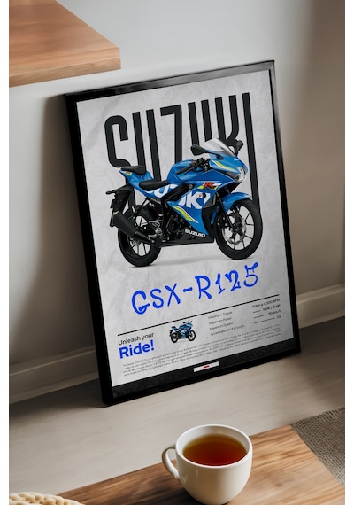 Suzuki Gsx-r125 Siyah Ahşap Çerçeveli Poster, Dekoratif Motosiklet Duvar Tablosu