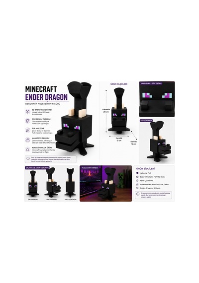 Minecraft Ender Dragon Çok Renkli 3d Baskı Masaüstü Figürü