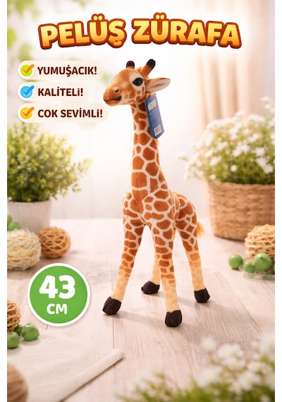 Peluş Zürafa 43 Cm Yumuşak Dokulu Sevimli Oyuncak Kahverengi