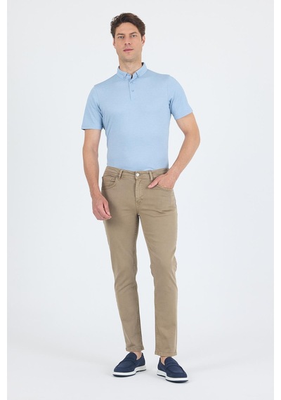 İmza Koyu Bej Pamuklu 5 Cep Casual Slim Fit 5 Cep Pantolon 1003250318 Fransız Bej