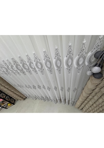 Nivemeshome Serap Gümüş 1/2,5 Pileli Bambu Tül Perde Ekru