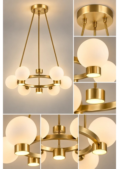 Modern Premium Gold Detaylı 6+6 Led Opak Küreli Avize Salon Mutfak Sarkıt Avize 6xg9 18w