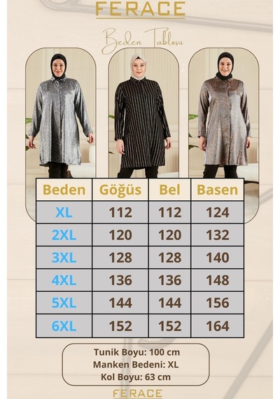 Ferace Kadın Tesettür Büyük Beden Çizgili Uzun Gömlek Tunik 001