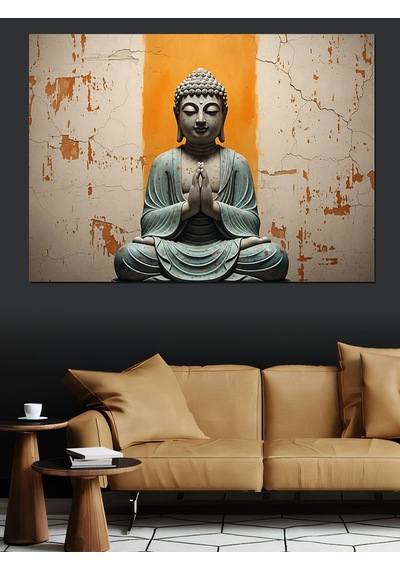 Ahşap Tablo Meditasyon Yapan Taş Buda Heykeli
