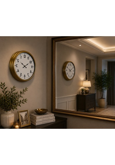 Gold Ters Zaman 40 X 40 Cm Metal Duvar Saati