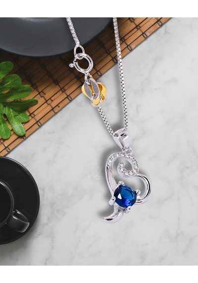 Brezza Lusso Jewelry Diamond Serisi Safir Tektaş Okyanus Kalbi Stylish Gümüş Kadın Kolye 45 CM 45 CM