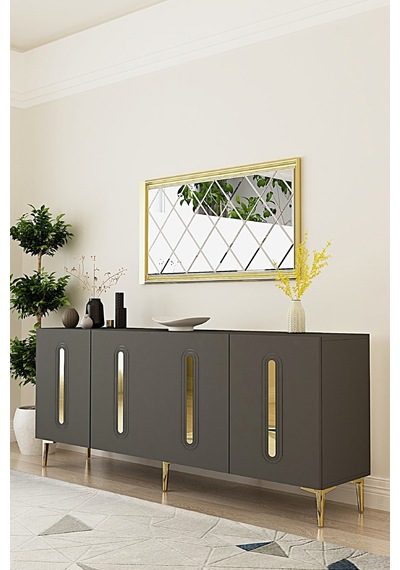 Ka1810ag Rany Konsol ,tv Sehpası Antrasit-gold 180cm