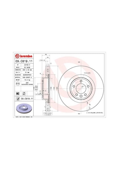 Brembo 09c81911 Fren Diski Ön Land Rover Dıscovery L462 Range Rover L494 L405 Lr098967 -