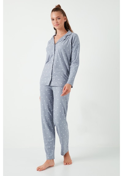 Lela Streç Standart Fit Düğmeli Bayan Pijama Takımı 60956601 Gri