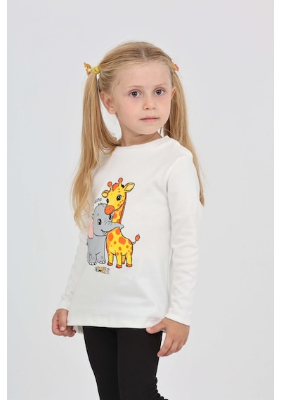 Toontoy Kız Çocuk Zürafa Fil Baskılı Sweatshirt Ekru