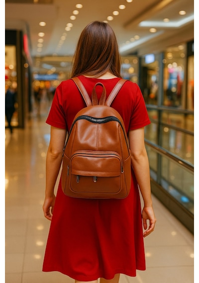 Newish Polo Donna Model Sırt Çantası-yıkama Suni Deri Taba