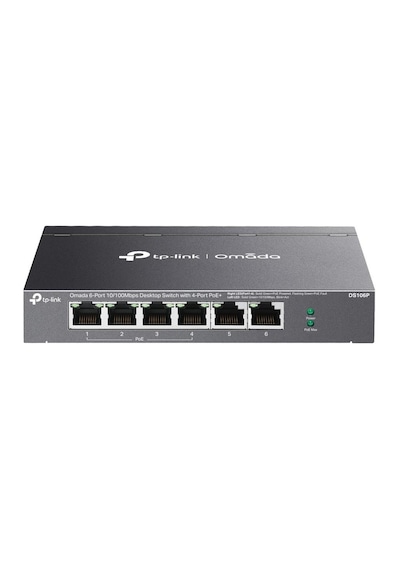 Tp-Link DS106P 4 Port 10-100 Poe+ 2 Port 10-100 Mbps Uplink Çelik Kasa Rack Mount Switch