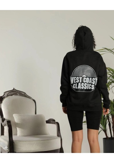 Freedom Store Kadın Oversize Kapüşonlu Cepli Baskılı 3 İplik Pamuklu Hoodie Sweatshirt - Siyah