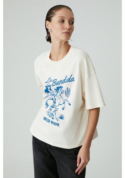Grımelange Berrıe Kadın Regular Baskılı Yuvarlak Yaka Ekru T-shirt Ekru