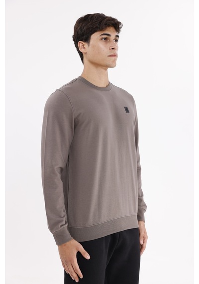 Rowinger Minimal Logolu Bisiklet Yaka Ribana Manşetli Rahat Kalıp Mevsimlik Sweatshirt Antracite