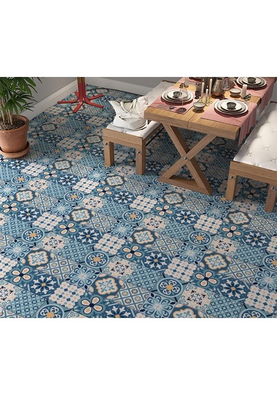 Yer Kaplama Zemin Kaplama Folyosu 65x130 Cm Mavi Fayans Desen