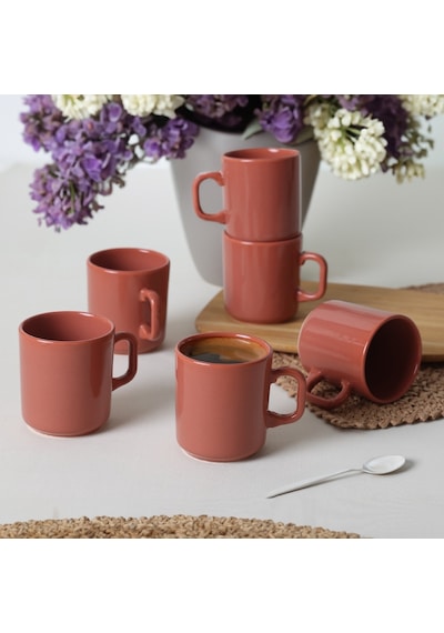 Keramika Kızıl Kahve Formart Kupa 8 Cm 6 Adet 607 Bordo