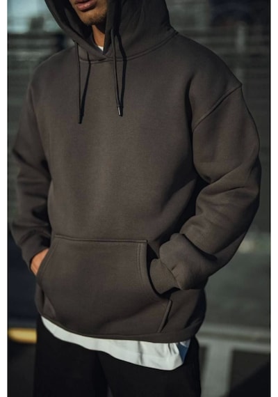 Butik İstanbul Üç İplik Penye Kapşonlu Basic Sweatshirt - Antrasit Füme