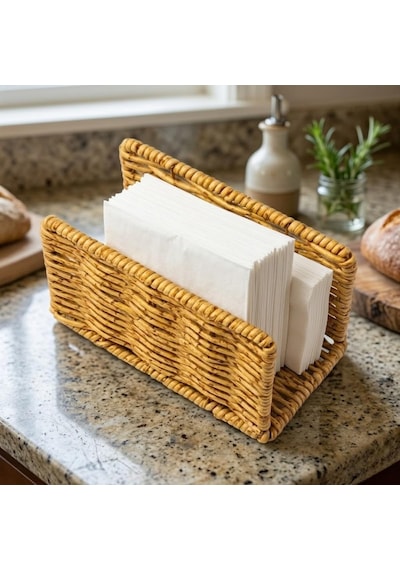 Deinhaus Hasır Örgü Peçetelik, Doğal Renk, Rattan, 14x5x8 Cm, Rustik Stil, Yemek Masası İçin Diğer