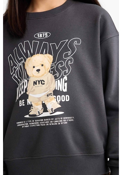 Defacto Kız Çocuk Relax Fit Bisiklet Yaka Baskılı İçi Yumuşak Tüylü Sweatshirt E6780a825wnar138 Antrasit
