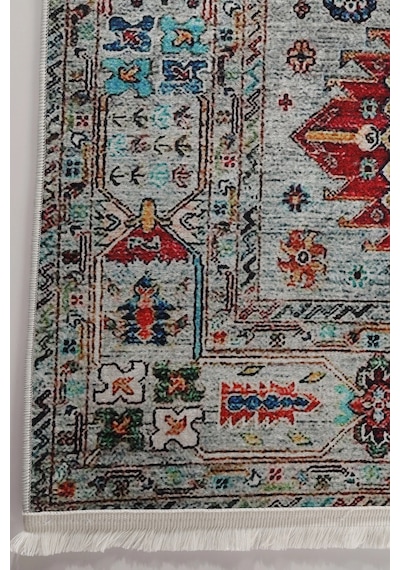 Blghome Renkli Etnik Desen Modern Halı Dekoratif Kilim Gri - Renkli