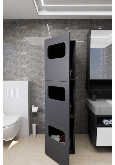 Lavina Banyo Kirli Sepetli Çamaşır Dolabı Antrasit Antrasit