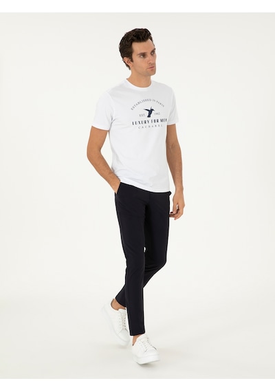 Cacharel Lacivert Slim Fit Beli Lastikli Esnek Kanvas Pantolon