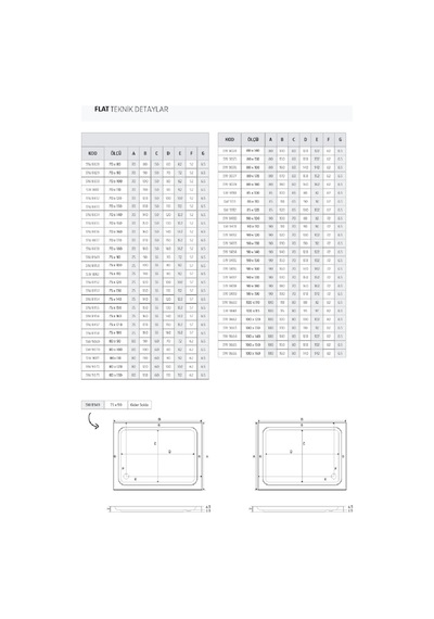 70 180 Dikdörtgen H:7 Flat Duş Teknesi Beyaz
