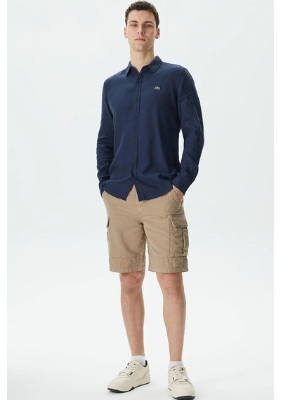 Lacoste Men's Relaxed Fit Brown Bermuda Shorts Erkek Kargo Cepli Rahat Kesim Pamuk Keten Şort Kahve