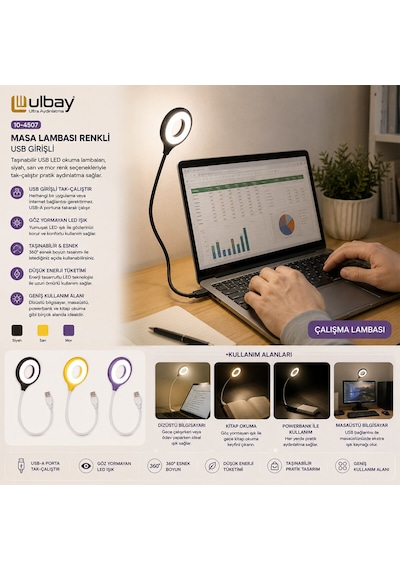 Masa Lambası Renkli Usb Girşili Çok Renkli