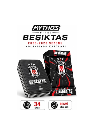 Mythos First Beşiktaş 2025-2026 Sezonu Koleksiyon Kartları Metal Kutu 34 Kart Resmi Lisanslı