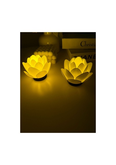 Anneler Günü Hediyesi 2 Li Lotus Led Mum Dekoratif Gece Lambası & Huzur Işığı Beyaz