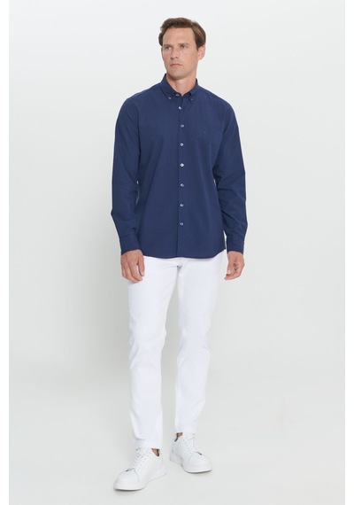 Ac&Co / Altınyıldız Classics Erkek Lacı Slim Fit Dar Kesim Düğmeli Yaka %100 Pamuk Gömlek Lacı Lacivert Ac&Co / Altınyıldız Classics Erkek Lacı Slim Fit Dar Kesim Düğmeli Yaka %100 Pamuk Gömlek Lacı Lacivert