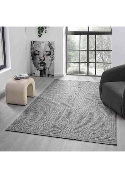 Antrasit Gri Geometrik Desenli Yumuşak Halı - Dk623al Antrasit - Gri