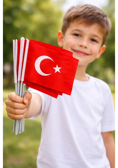 Plastik Sopalı Alpaka Bez Türk Bayrağı 10 Lu Paket 30x45 Cm Dayanıklı Tören Ve Kutlama Bayrağı Tek Ebat