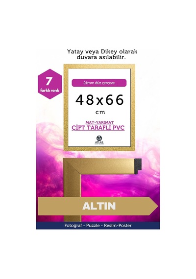 Altın-21mm-48x66 Cm Mat Pvc Li Camsız Fotoğraf Puzzle Belge Çerçeve Yatay Dikey Asılabilme. 01106989