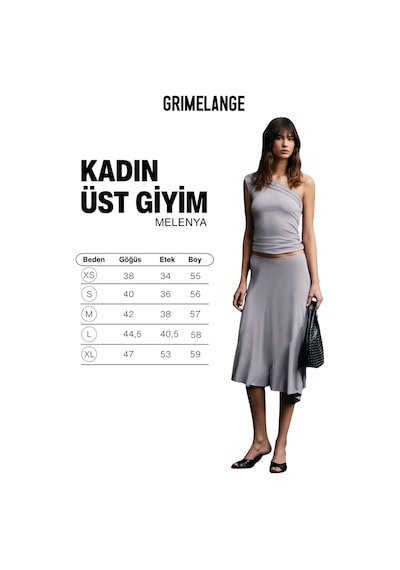 Grımelange Melenya Kadın Yumuşak Ve Esnek Aksesuar Detaylı Tek Omuzu Açık Gri Bluz
