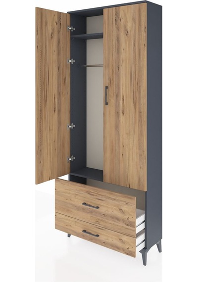Arges Dolap 2 Raflı 2 Çekmeceli Tek Askılı 88x30x221 Antrasit... Antrasit