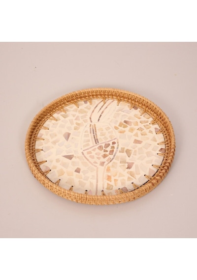 Anita 30 X3 Cm Sedefli Rattan Tepsi & Duvar Dekoru Bej