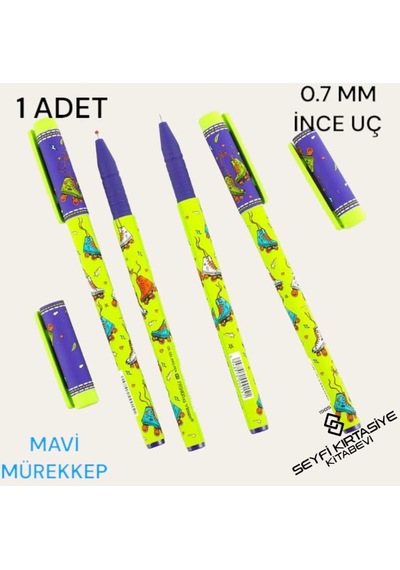 Desenli Gövde Jel Tükenmez Kalem Mavi Mürekkep 0.7 Mm İğne Uç İnceliği 10