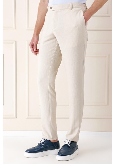 Efor Comfort Fit Beli Lastikli Balıksırtı Dokuma Casual Bej Pantolon P 1155 Bej