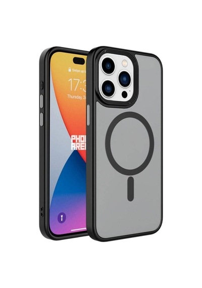 Apple Uyumlu iPhone 15 Pro Max Kılıf Mat Arka Yüzey Wireless Şarj Özellikli Zore Flet M-safe Kapak Siyah