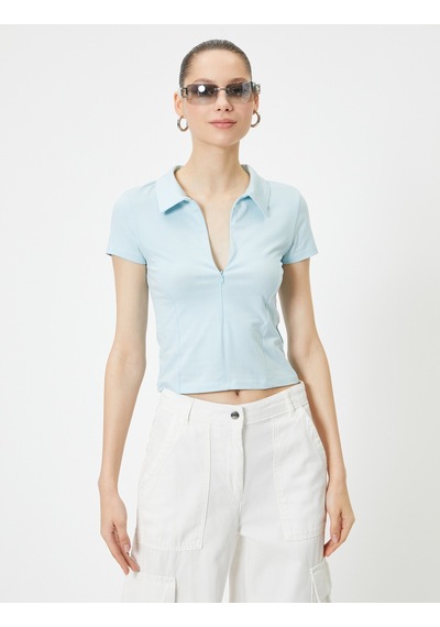 Koton Fermuarlı Polo Tişört Kısa Kollu Slim Fit Mavi 4sal11064ık Mavi
